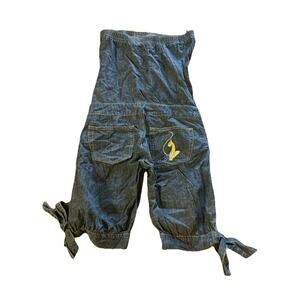 Vtg Baby Phat Romper Sz 7 90s Y2K Denim Jumpsuit Embroidered gold Cat Streetwear